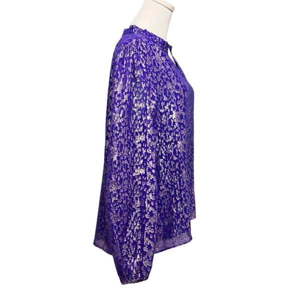 Lilly Pulitzer Purple Silver Metallic Giana Silk Long Sleeve Blouse Medium - Picture 3 of 8